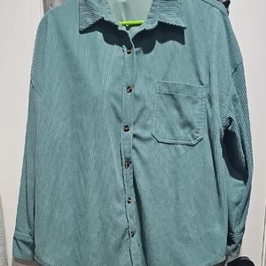 Teal Corduroy Button-Up Shirt
